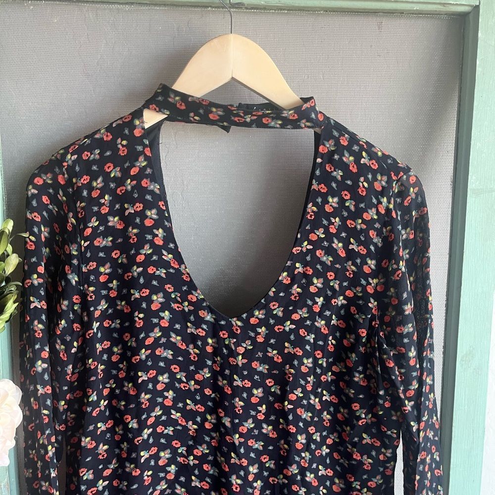 Sanctuary Dakota A-line Choker Mini Black Floral Dress Size S - Picture 4 of 7
